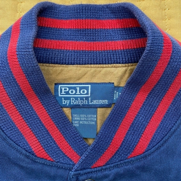 Vintage Polo Ralph Lauren USA 1928 Spellout Bomber Snap Up Jacket PRL Large Blue - Picture 6 of 11
